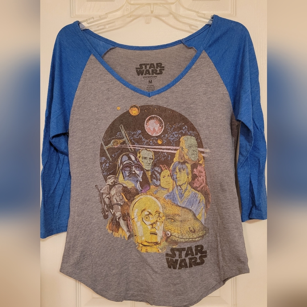 Star Wars Gray Tee with Blue Sleeves